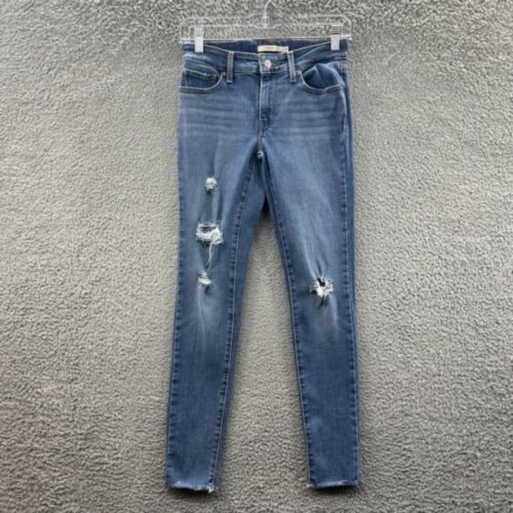 Levi's 711 Jean's Women's Size 25 Blue Denim Distressed Skinny Jeans Ladies 25